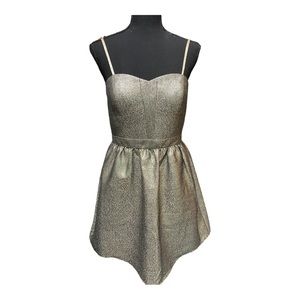 Aiden Mattox Silver Gold Metallic Strapless Mini Cocktail Dress W/Pockets